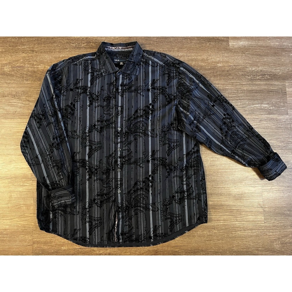 Blue Pronto Uomo Shirt Adult 2XL Long Sleeve Button Up Dress 100% Cotton B18